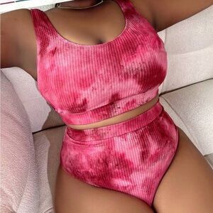 BRAND NEW - Pink Tie-Dye Ribbed Two-Piece Set
